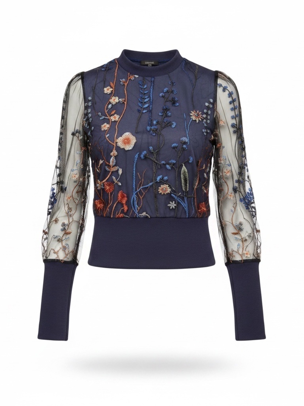 CBR Blue Embroidered Floral Mesh Overlay Shirt - size Large - NWT 🌟